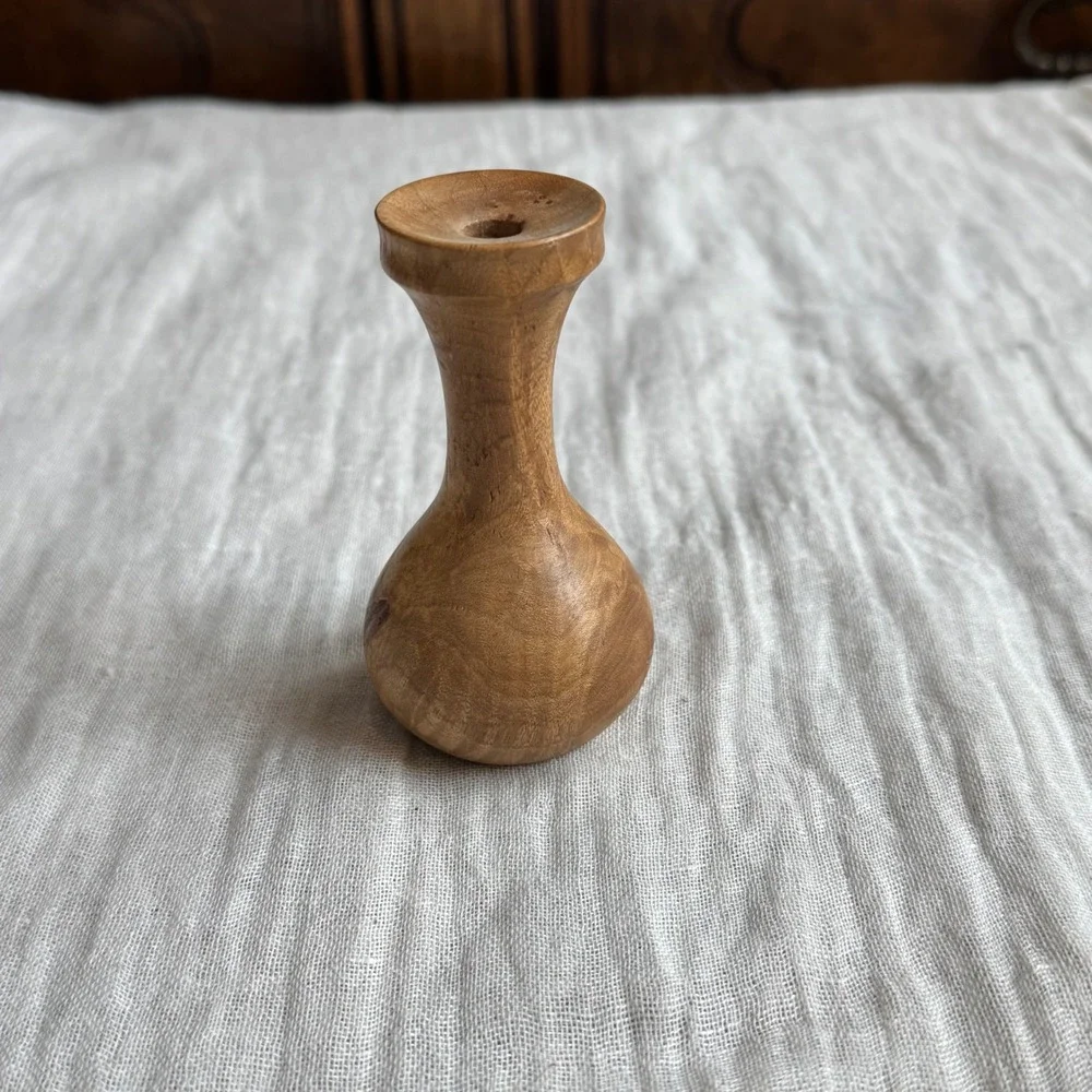 Antique Hand Carved Maple Burr Bud Vase Small Wooden Art Signed‎ 1997